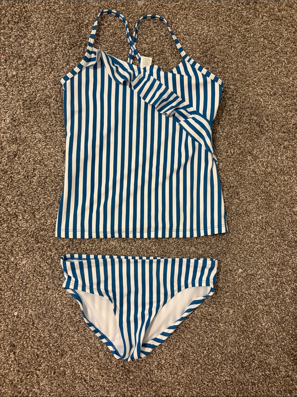 OshKosh B'gosh Blue and White Striped Girls Tankini Set